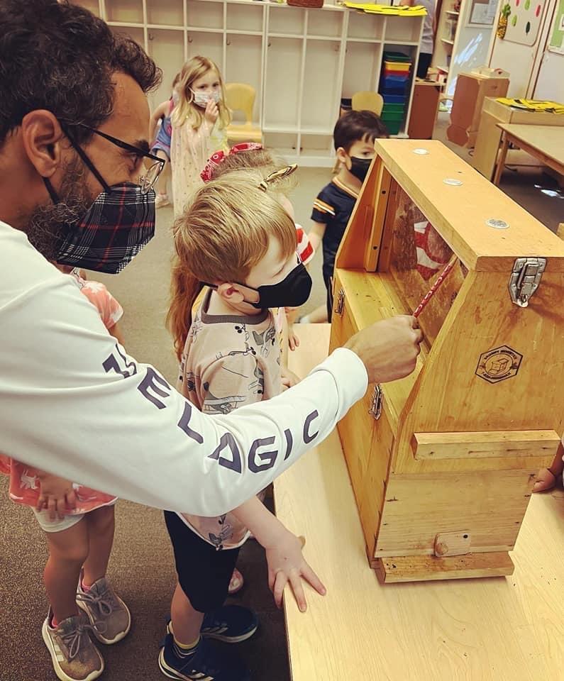 Pollinator presentation to elementary schools using an observation hive. 