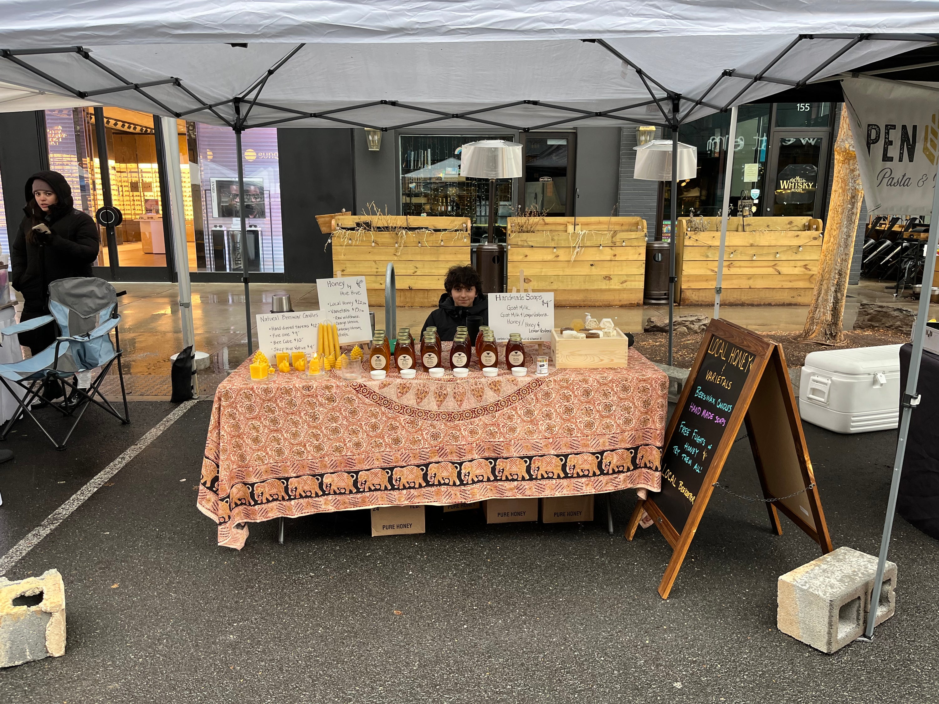 Farmers Market setup - Candles, Honey and Soaps