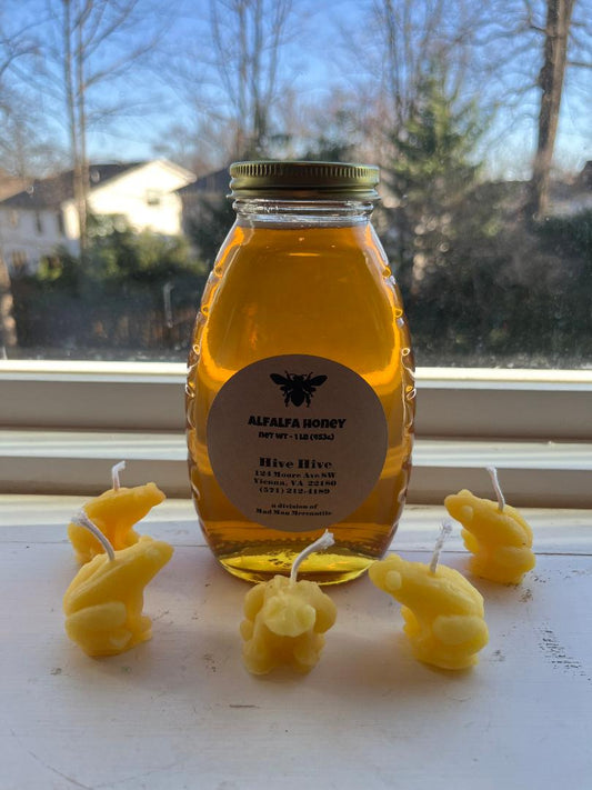 Made from 100% all-natural beeswax.  These little guys weigh approximately a third of an ounce each.  